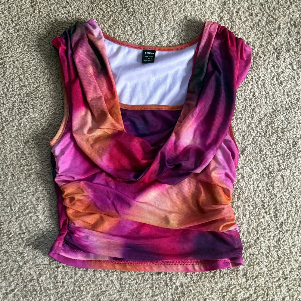 SHEIN Pink and Purple Tie-Dye Tank Top